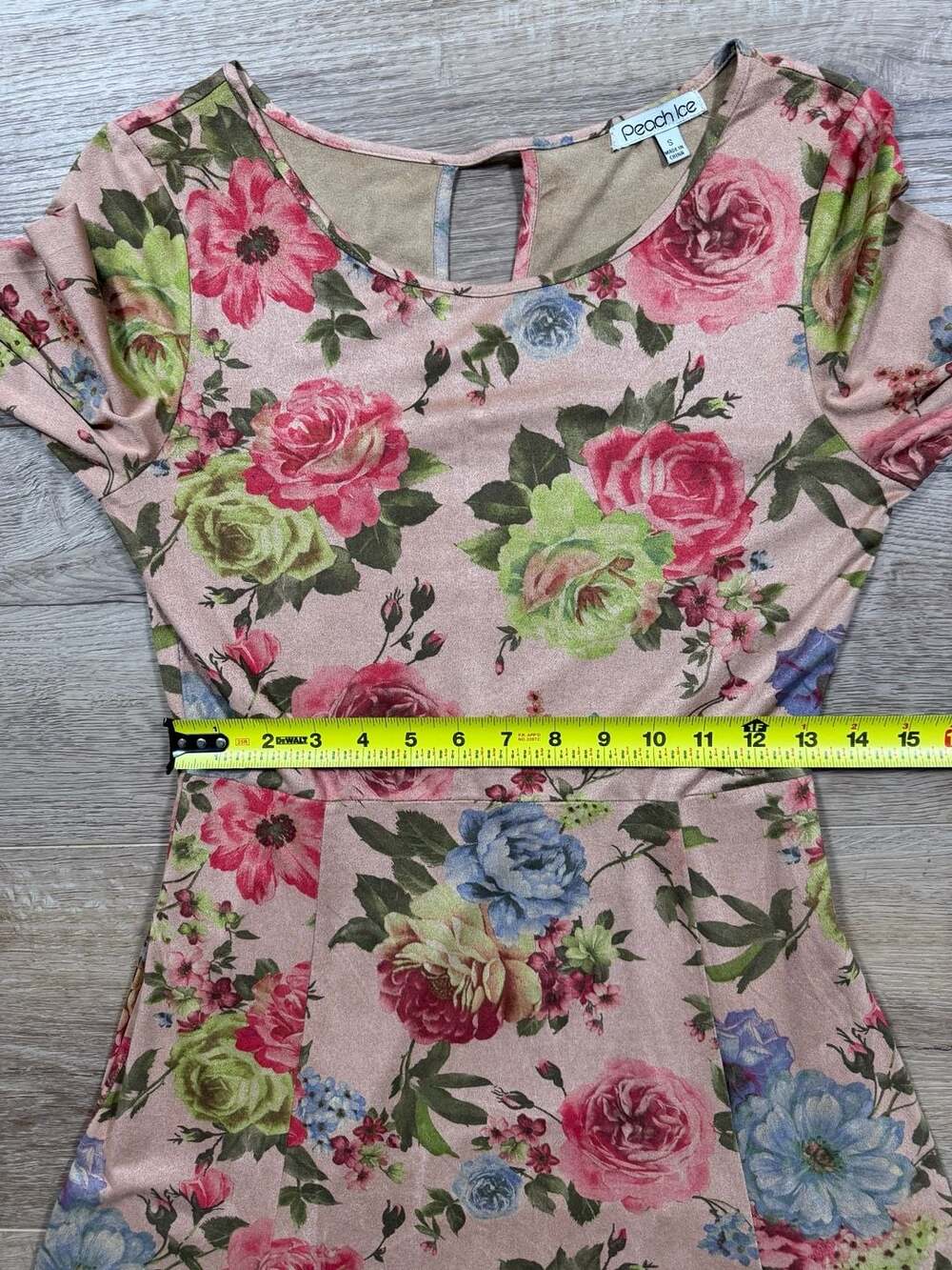 Peach Ice Floral Midi Dress Size S Pink Cottagecore Boho 3/4 Sleeve Maxi - Picture 14 of 14